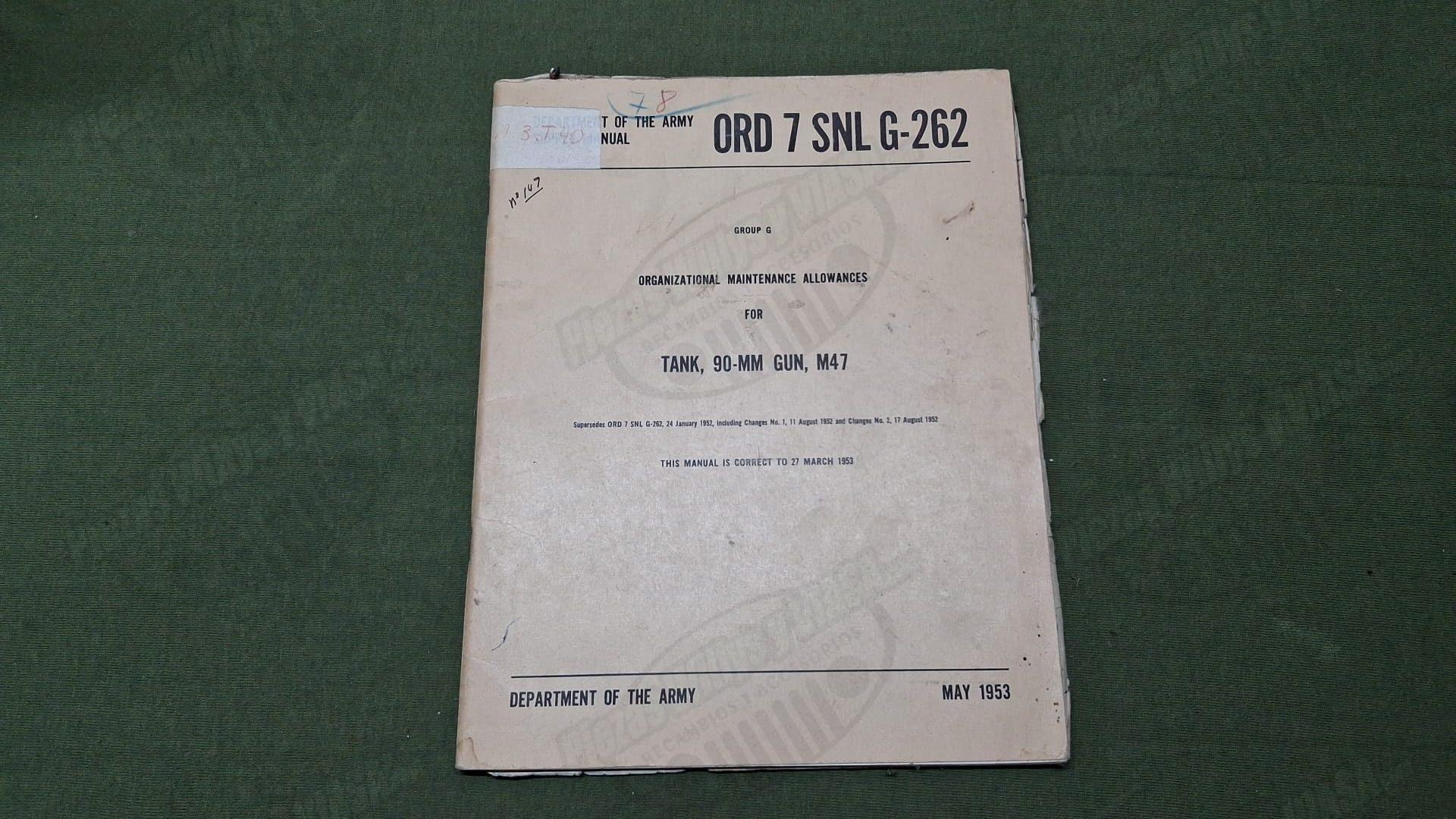 organitazional maintenance allowances tank, 90mm gun, m47